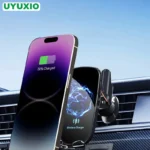 شاحن سيارة لاسلكي من UYUXIO، حامل هاتف سريع الشحن يُثبّت على فتحة التهوية، متوافق مع هواتف iPhone 16 Pro Max و15 و14 و12 و13 وسامسونج وأندرويد.