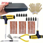 مجموعة أدوات إصلاح إطارات السيارات من ZFOUEK، تتضمن سدادات للثقوب، وشرائط لإصلاح ثقوب الإطارات في حالات الطوارئ، وغراء للتقليب، ومجموعة أدوات إصلاح الإطارات.
