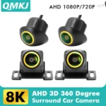 كاميرا QMKJ بزاوية 360 درجة، بدقة 720P/1080P AHD 8K وعدسة ذهبية، نظام رؤية علوي للسيارة، ملحقات للرؤية الأمامية/الخلفية، راديو أندرويد