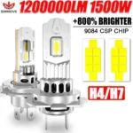 مصباح LED H7، مصباح أمامي H4 للسيارة، نظام CANBUS، 1500 واط، إضاءة سيارات عالية الطاقة، 6500 كلفن، مروحة توربو لاسلكية صغيرة، مصباح أمامي LED للسيارة، 12 فولت