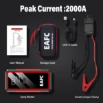 ⁦بنك طاقة EAFC لتشغيل السيارة، معزز 12 فولت، شاحن سريع للبطارية 2000 أمبير/1000 أمبير، جهاز تشغيل سيارة محمول⁩ - الصورة ⁦9⁩